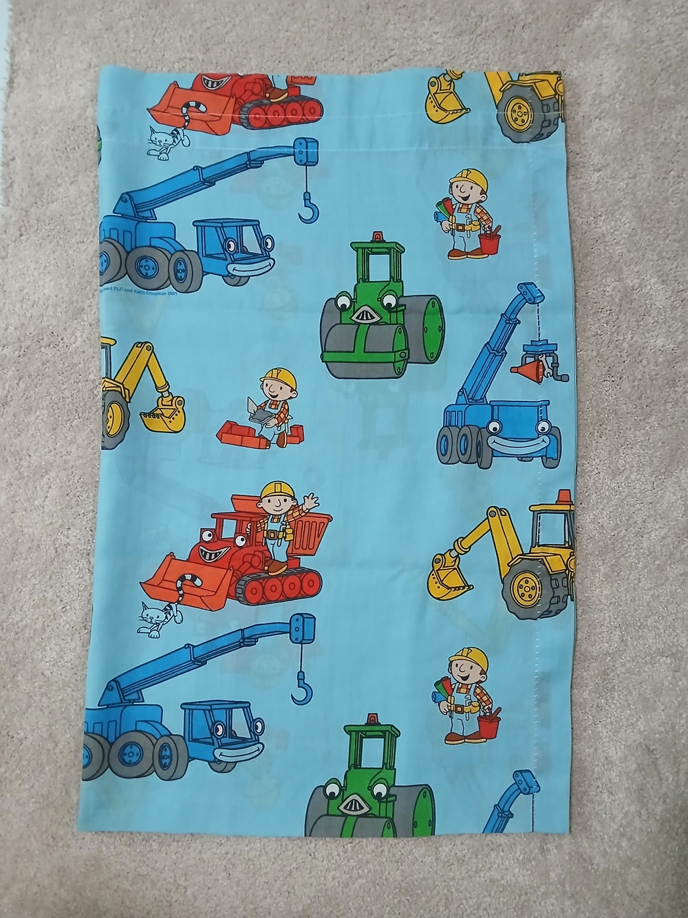 Bob The Builder Children's Construction Vehicles Light Blue Curtain Panel